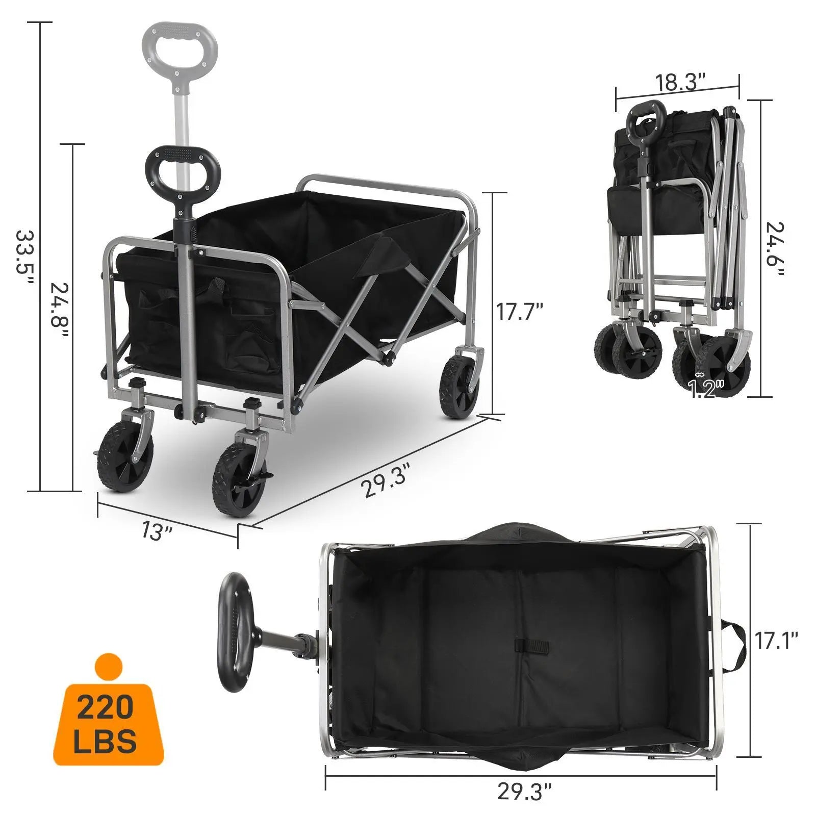 Folding Garden Cart Utility Wagon Outdoor Sports Camping