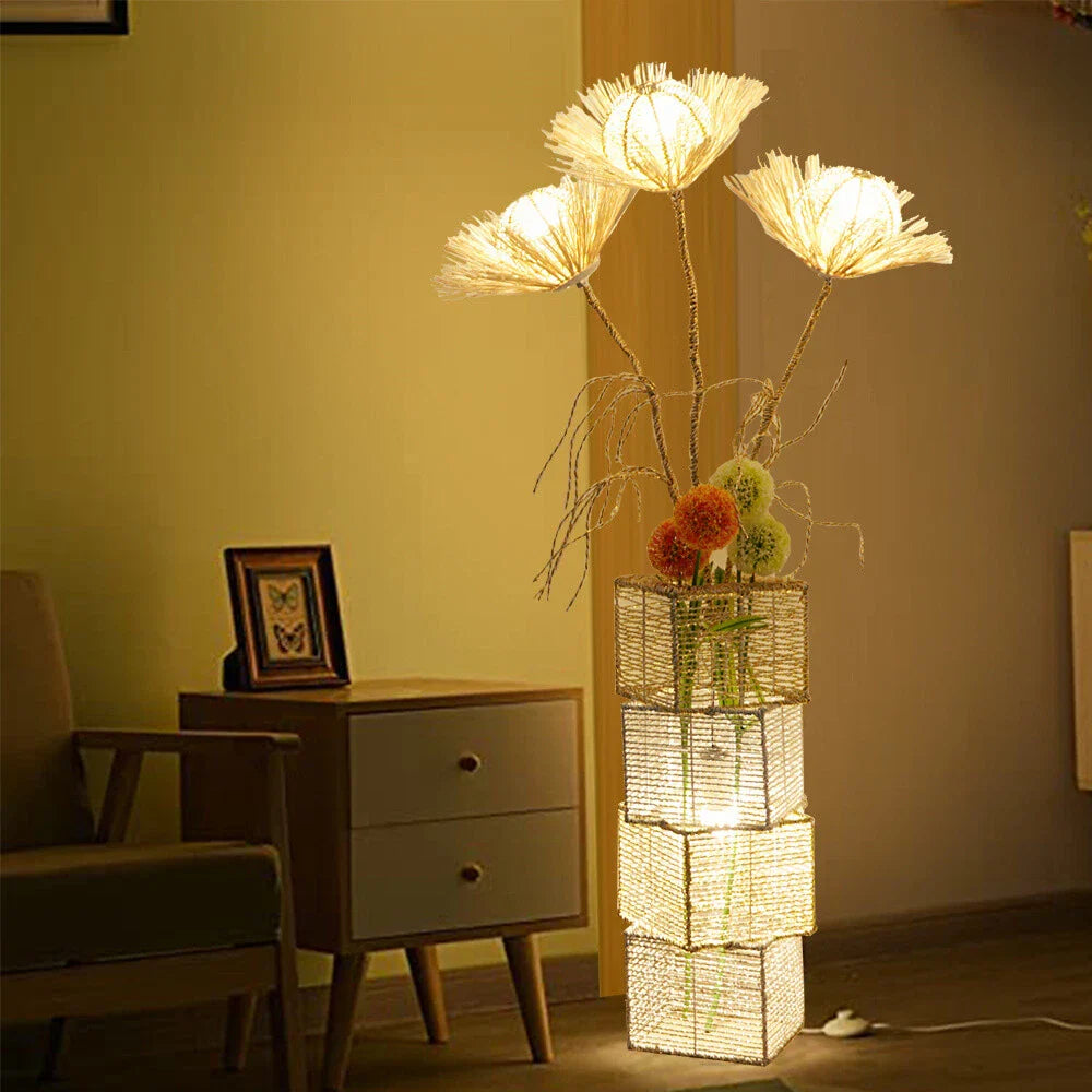 Modern Rattan LED Floor Lamp with 3 Light Colors