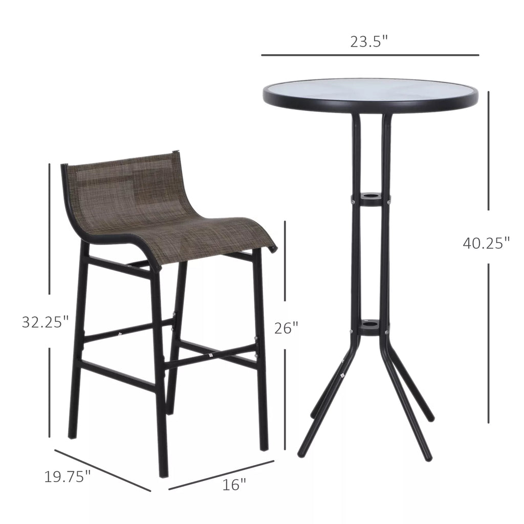 Outdoor Patio Bistro Set with Swivel Bar Stools and Glass Tabletop