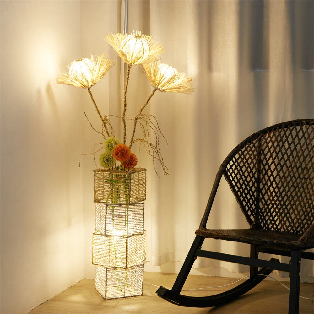 Modern Rattan LED Floor Lamp with 3 Light Colors