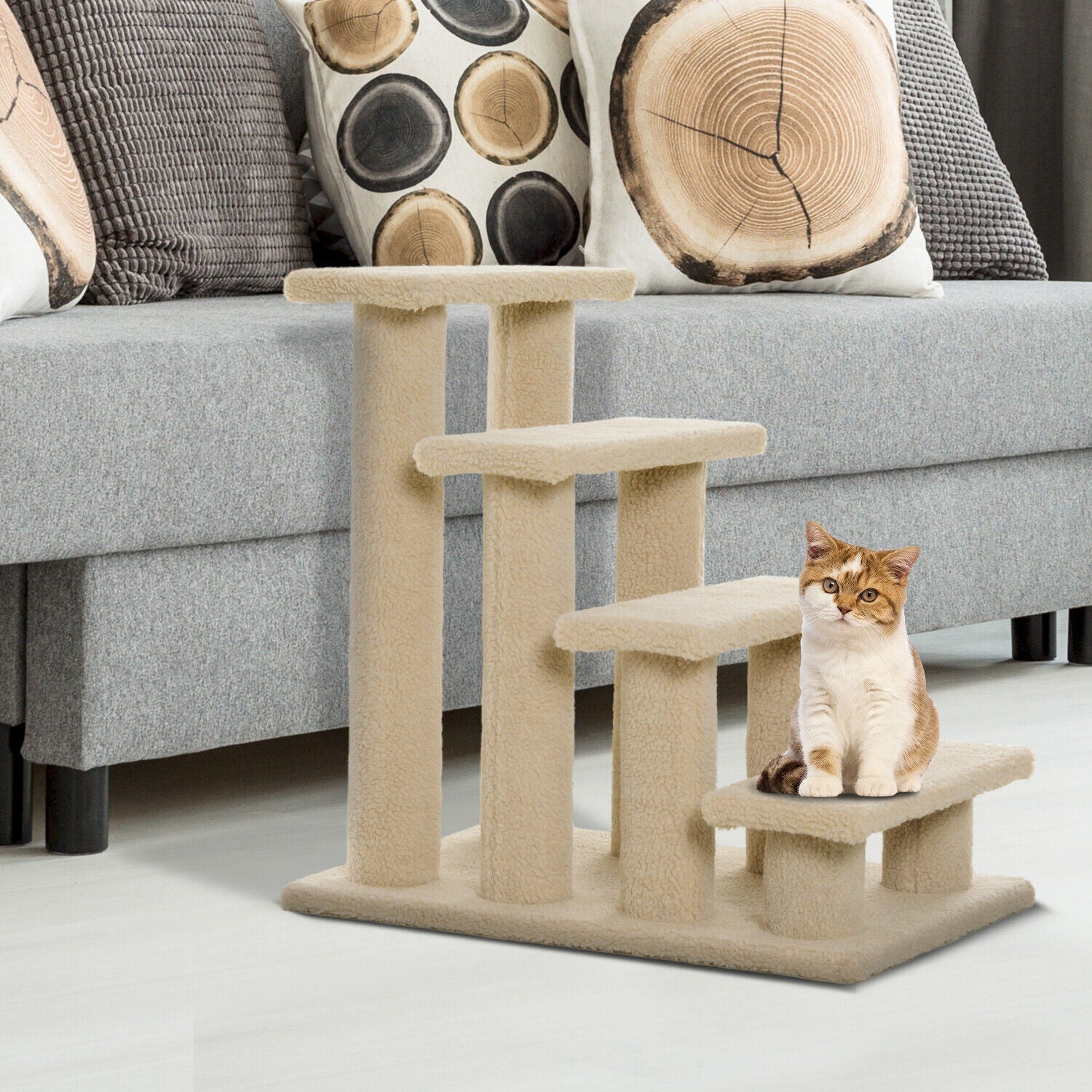 24-Inches Cat Tree 4-Steps Stairway with Perch Scratcher Bed Climber