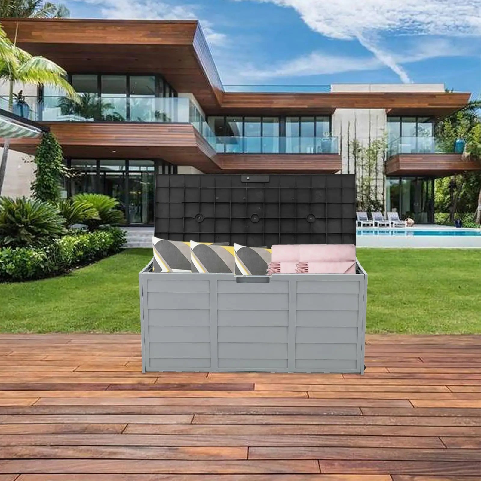 All Weather Deck Box Storage w/ Wheel Backyard Patio Outdoor