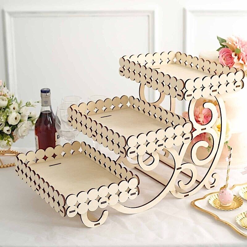 3 Tier Rectangular Laser Cut Wood Cupcake Dessert Stand Party Decor