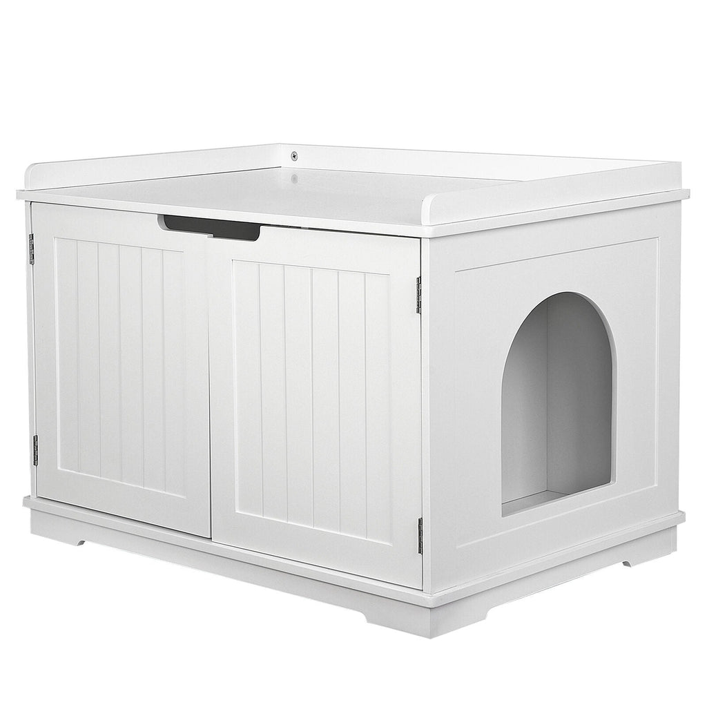Wooden Cat Litter Box Cover Enclosure Cabinet Storage Furniture White