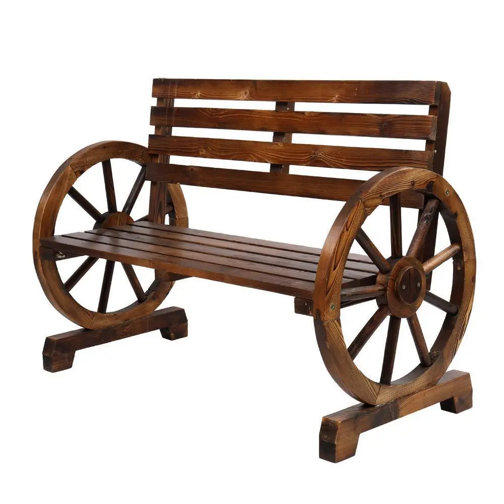 Rustic 2-Person Wooden Wagon Wheel Bench Garden Loveseat