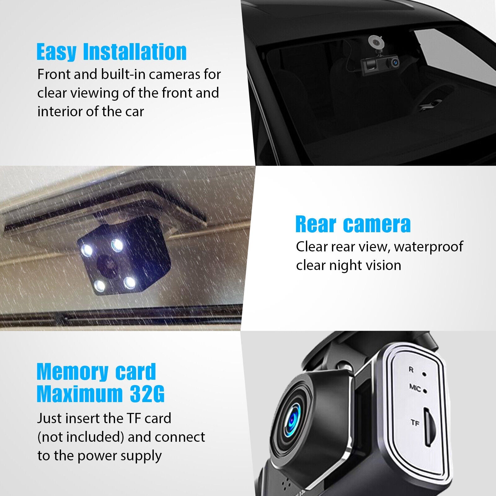 1080P Dual Lens HD Dash Cam For Card Front & Rear Recorder w/ G-Sensor
