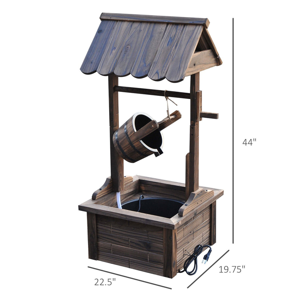 Wooden Wishing Well Outdoor Water Fountain With Pump For Garden & Yard