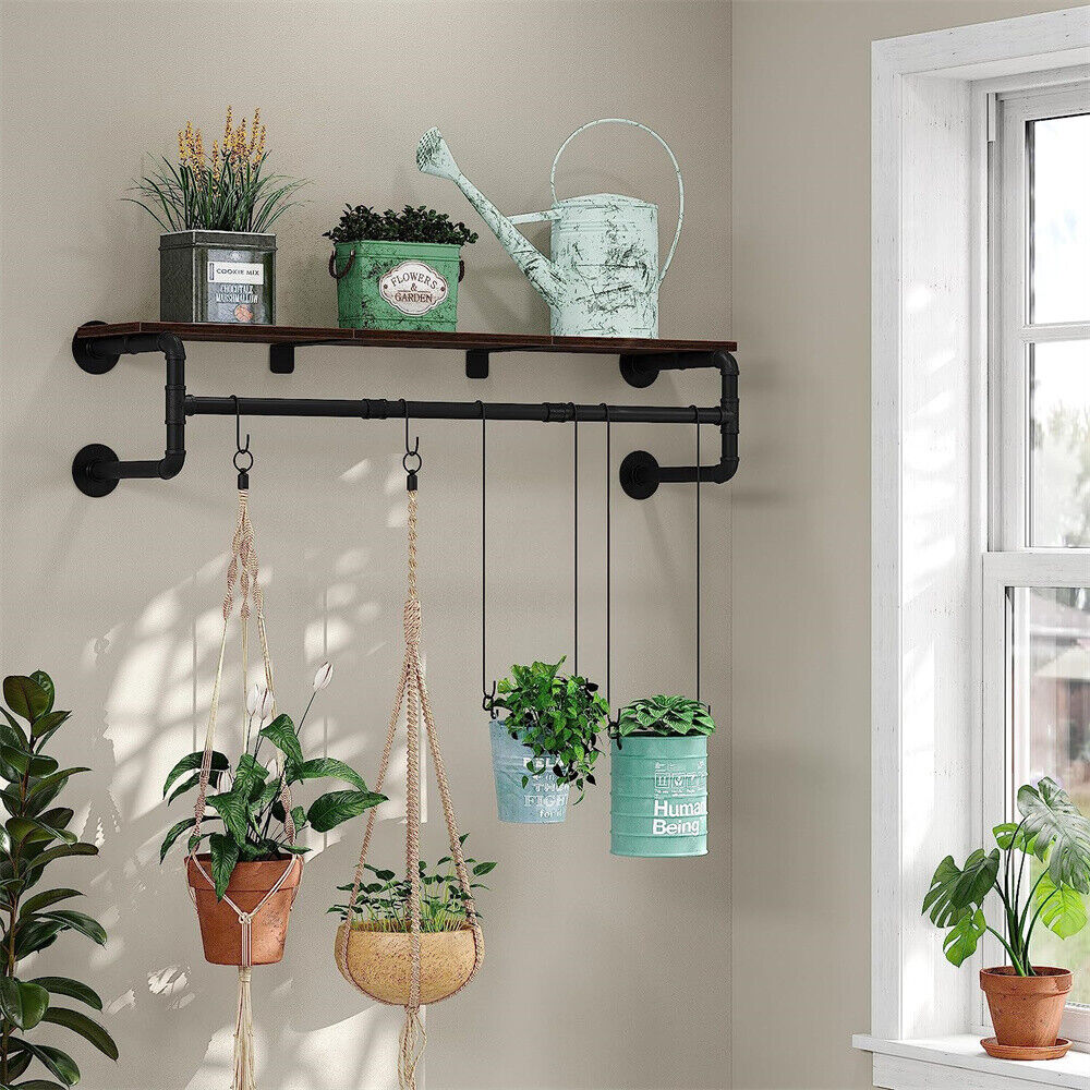 Wall Mounted Pipe Clothes Rack with Top Shelf