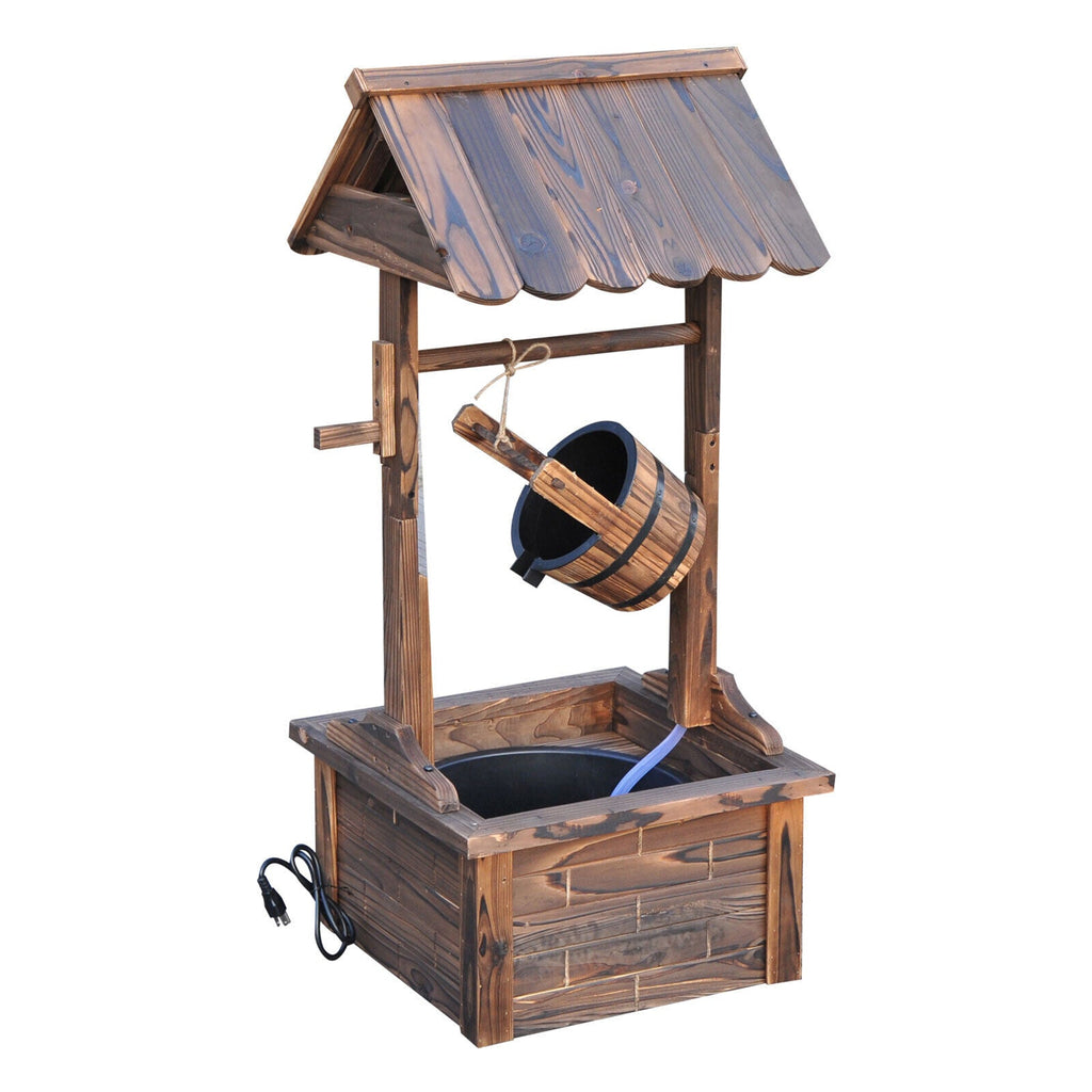 Wooden Wishing Well Outdoor Water Fountain With Pump For Garden & Yard