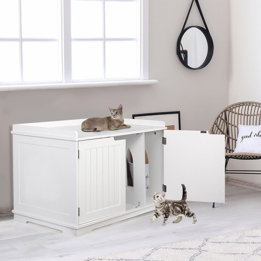 Wooden Cat Litter Box Cover Enclosure Cabinet Storage Furniture White