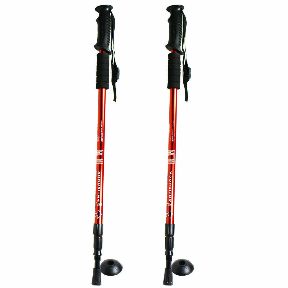 2 Red Anti-shock Adjustable Alpenstock Poles for Trekking & Hiking