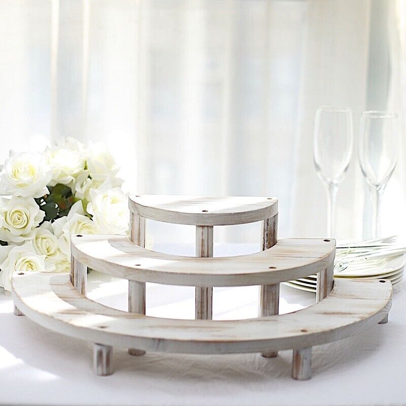 3 Tier Wooden Semicircle Cupcake Dessert Display Stand Whitewashed