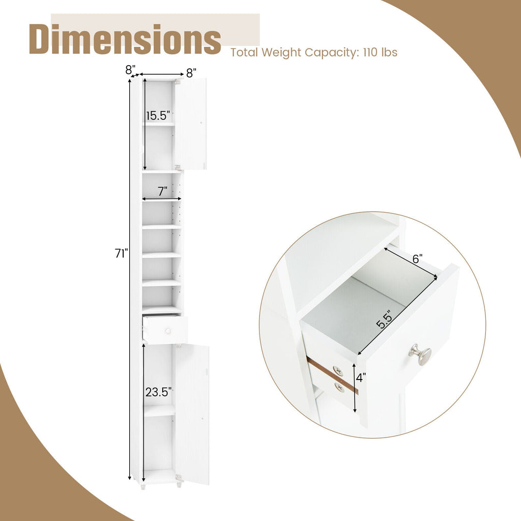 Space-Saving Tall Bathroom Storage Cabinet with Drawer & Adjustable Shelves