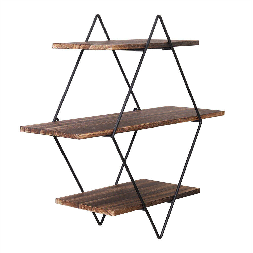 3 Tier Metal Storage Rack Geometric Wall Shelf