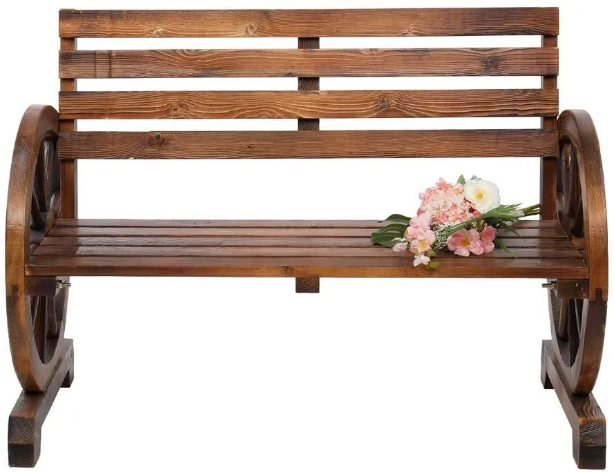 Rustic 2-Person Wooden Wagon Wheel Bench Garden Loveseat