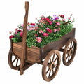 Wooden Wagon Cart Flower Planter Pot Stand with Wheels