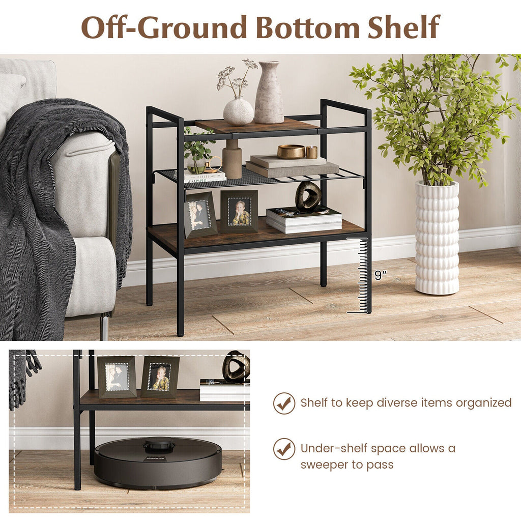 3-Tier Industrial Entryway Table with Removable Panel & Mesh Shelf