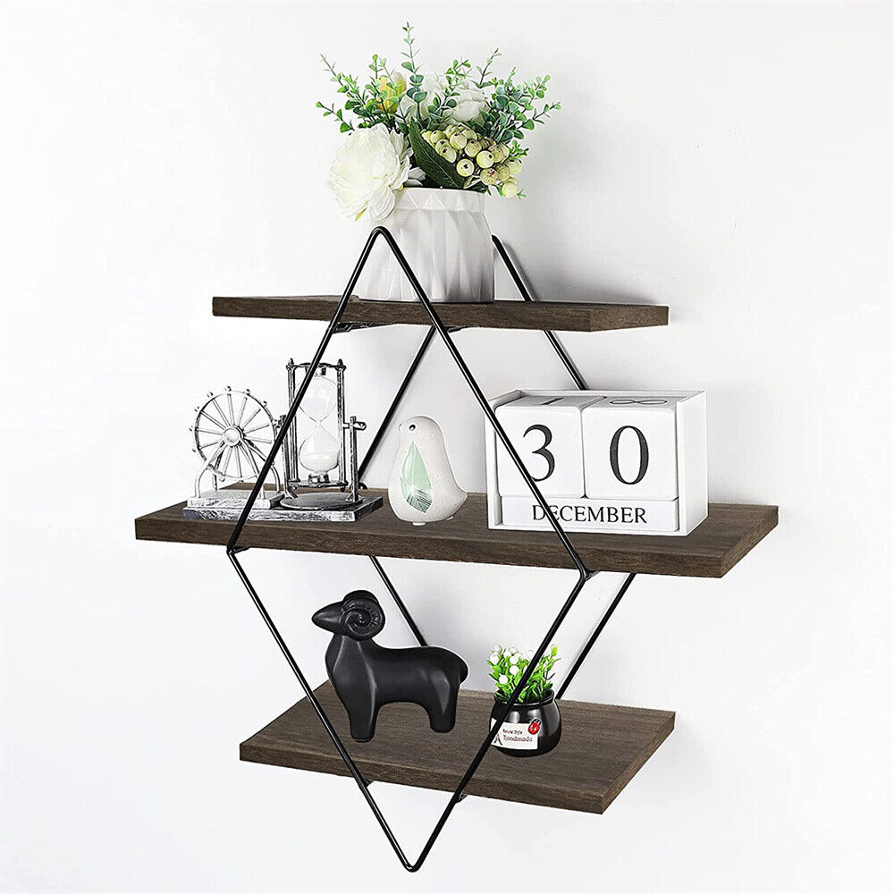 3 Tier Metal Storage Rack Geometric Wall Shelf