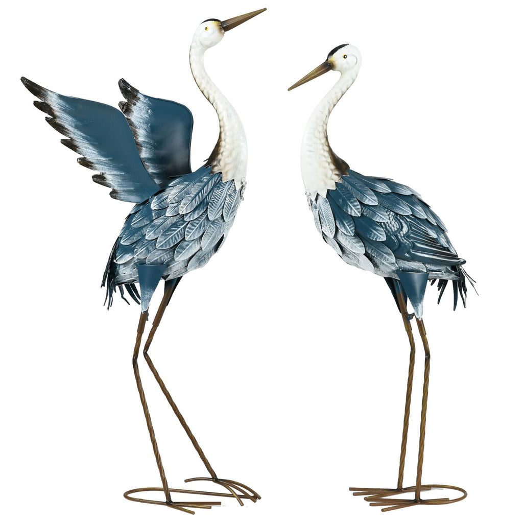 Blue Heron Garden Statues Set Metal Yard Bird Sculptures
