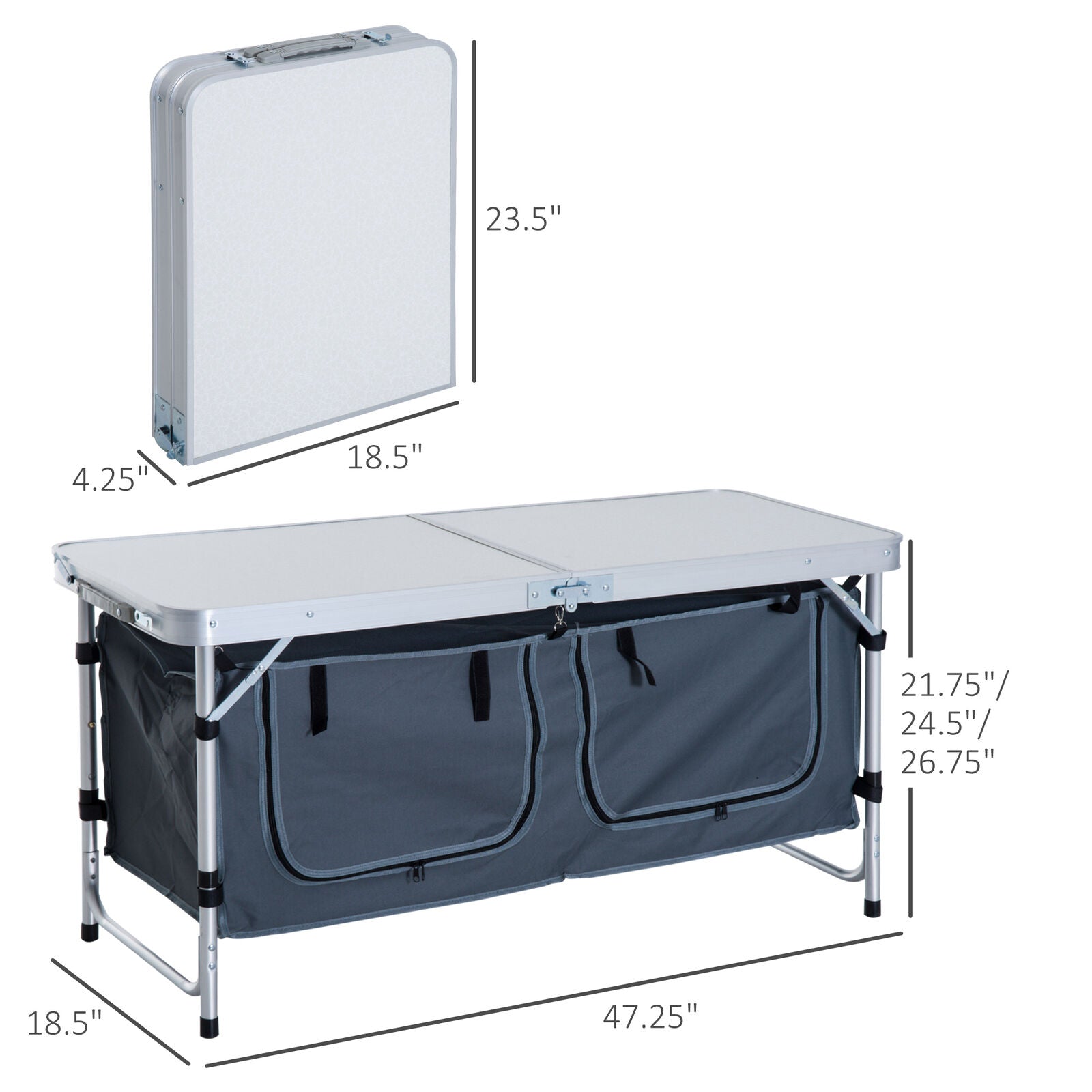 47" Folding Picnic Table with Cupboard Outdoor Camping