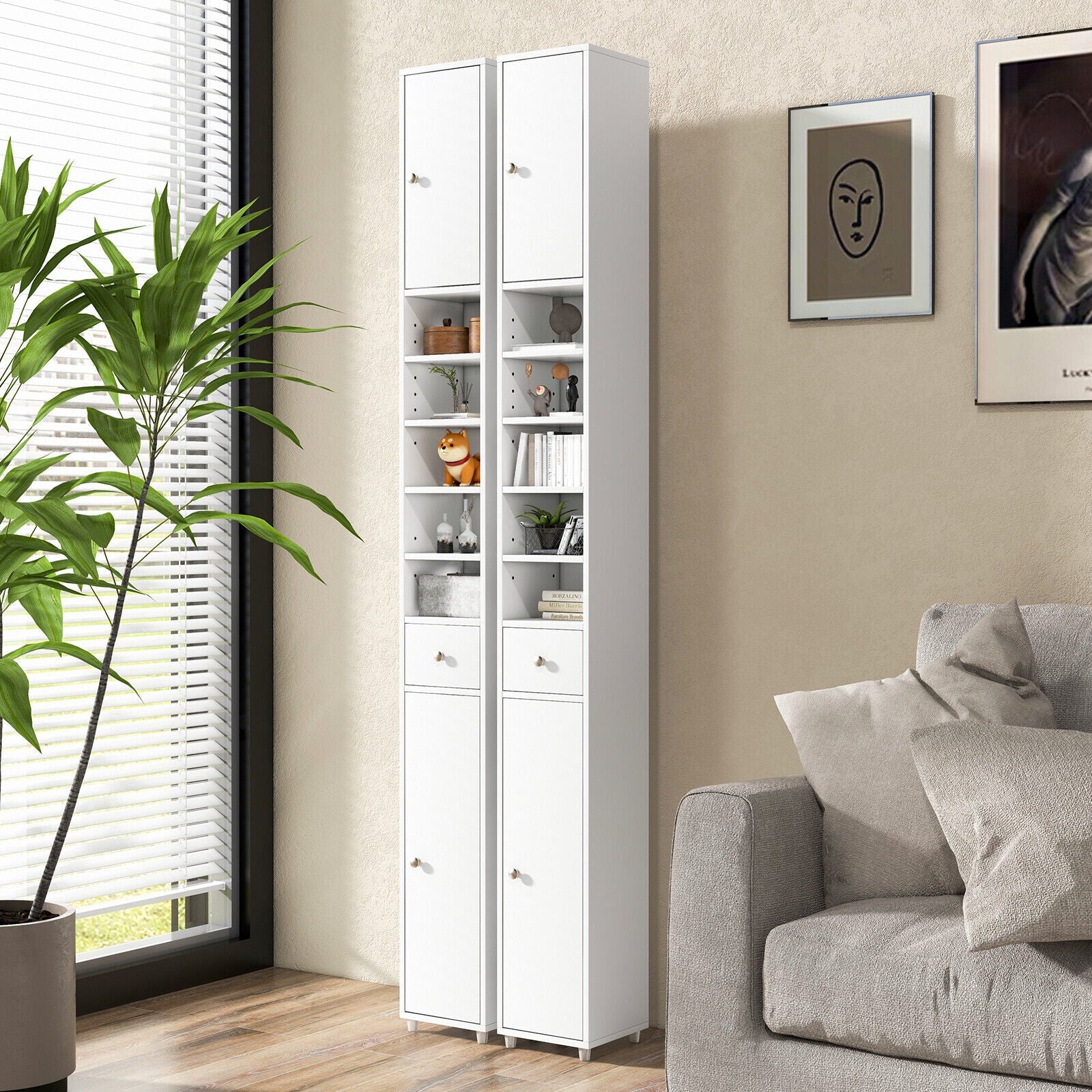 Space-Saving Tall Bathroom Storage Cabinet with Drawer & Adjustable Shelves