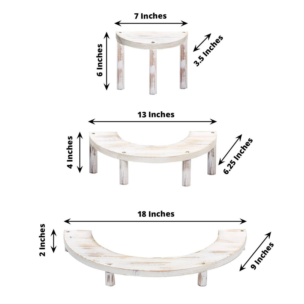 3 Tier Wooden Semicircle Cupcake Dessert Display Stand Whitewashed