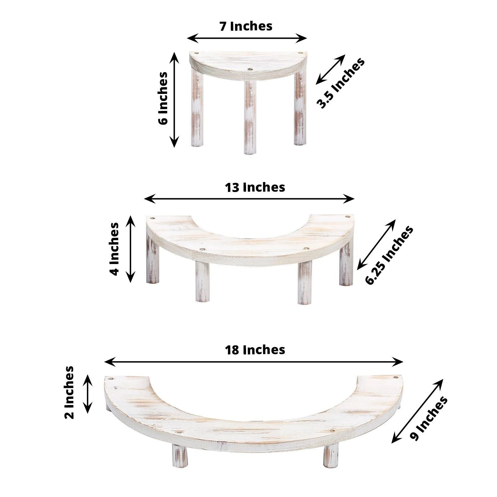 3 Tier Wooden Semicircle Cupcake Dessert Display Stand Whitewashed