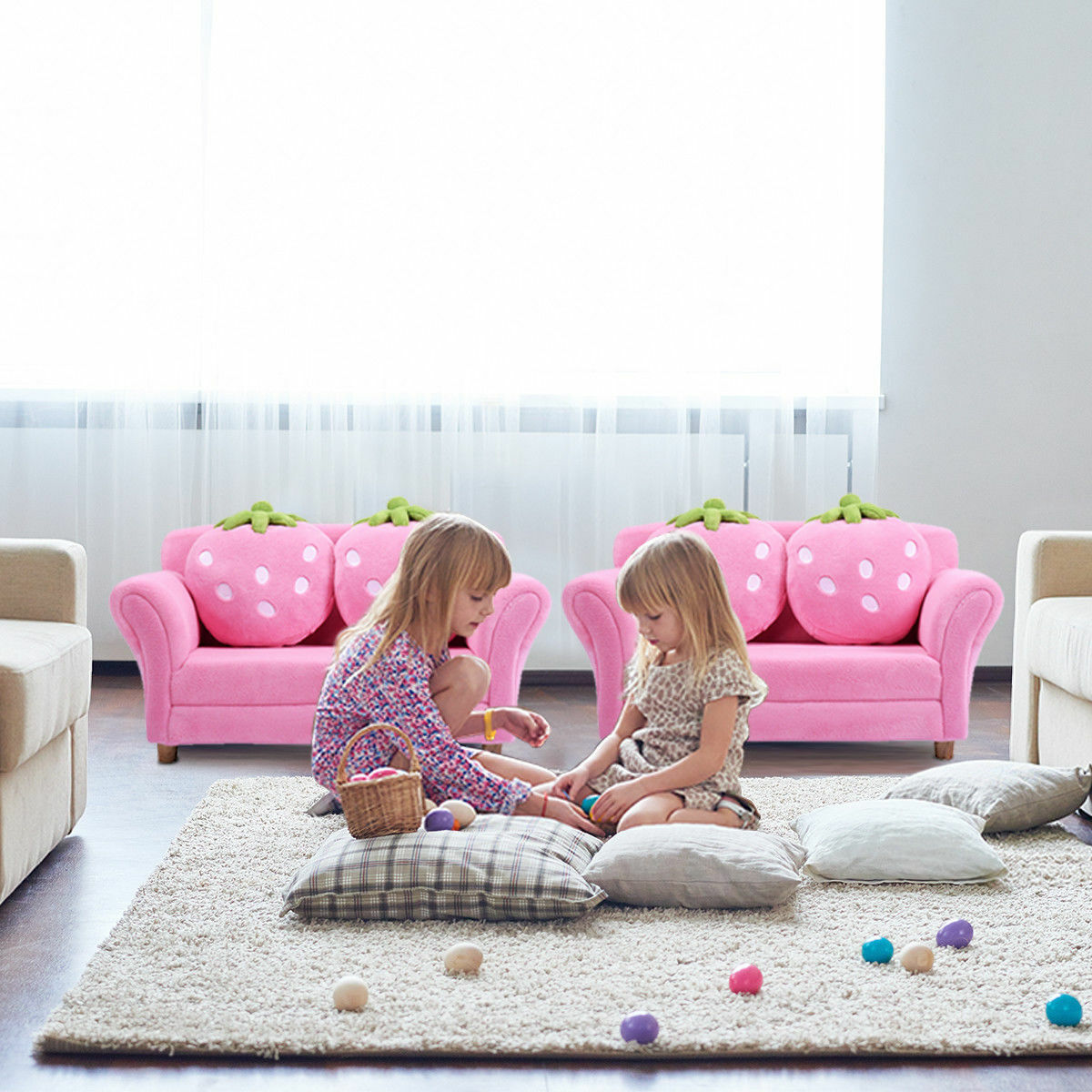 Kids Strawberry Sofa Lounge Chair with Pillows