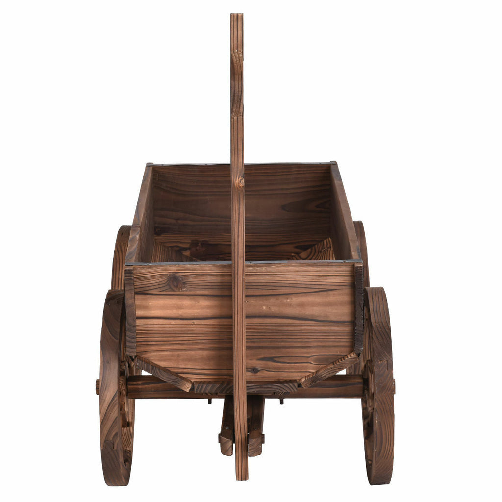 Wooden Wagon Cart Flower Planter Pot Stand with Wheels