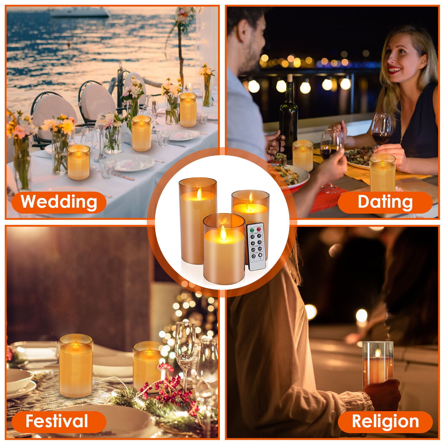 3-Piece Flameless LED Candles Realistic Flicker with Remote & Battery