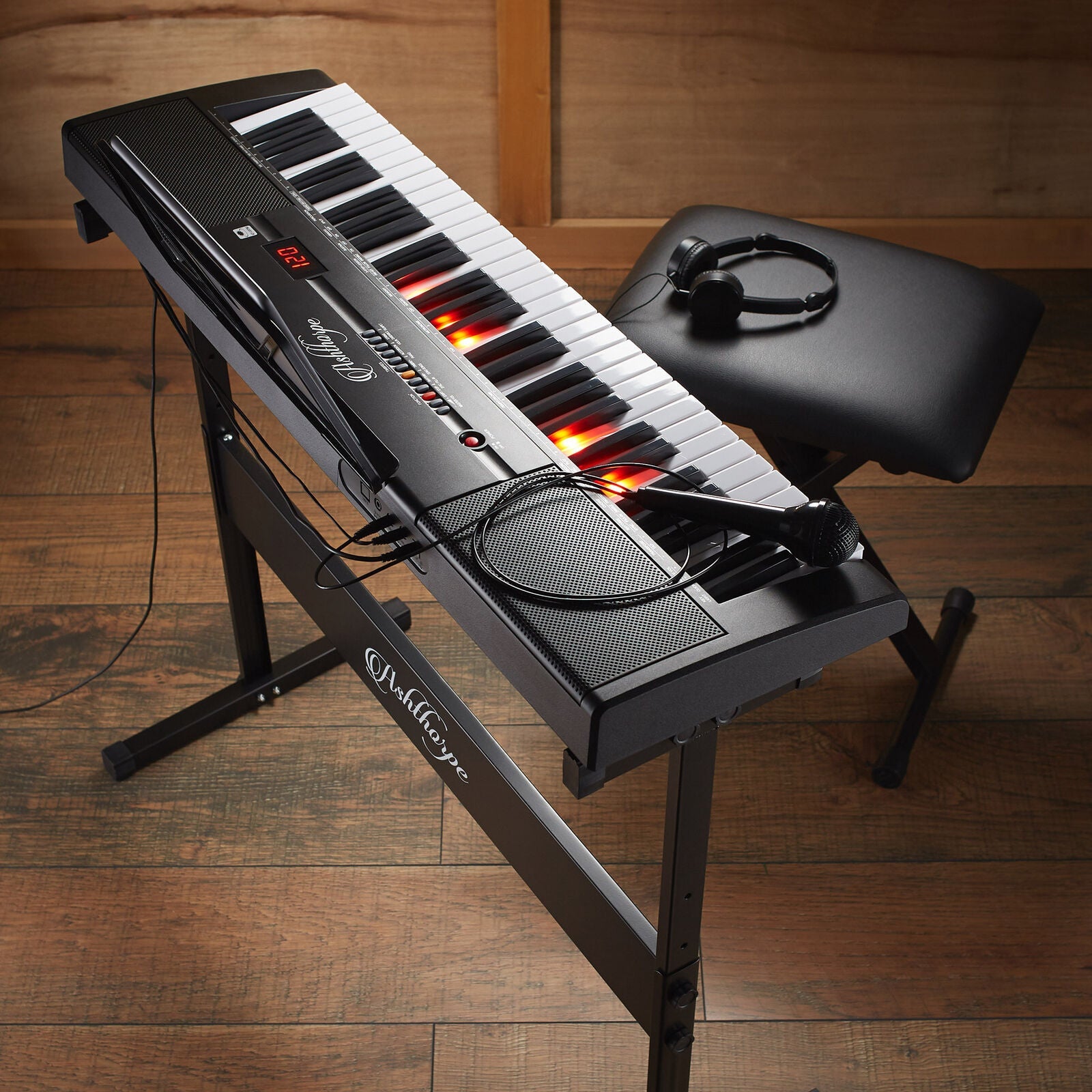 61 Keys Portable Electronic Keyboard With Light-Up Keys Stool & Stand