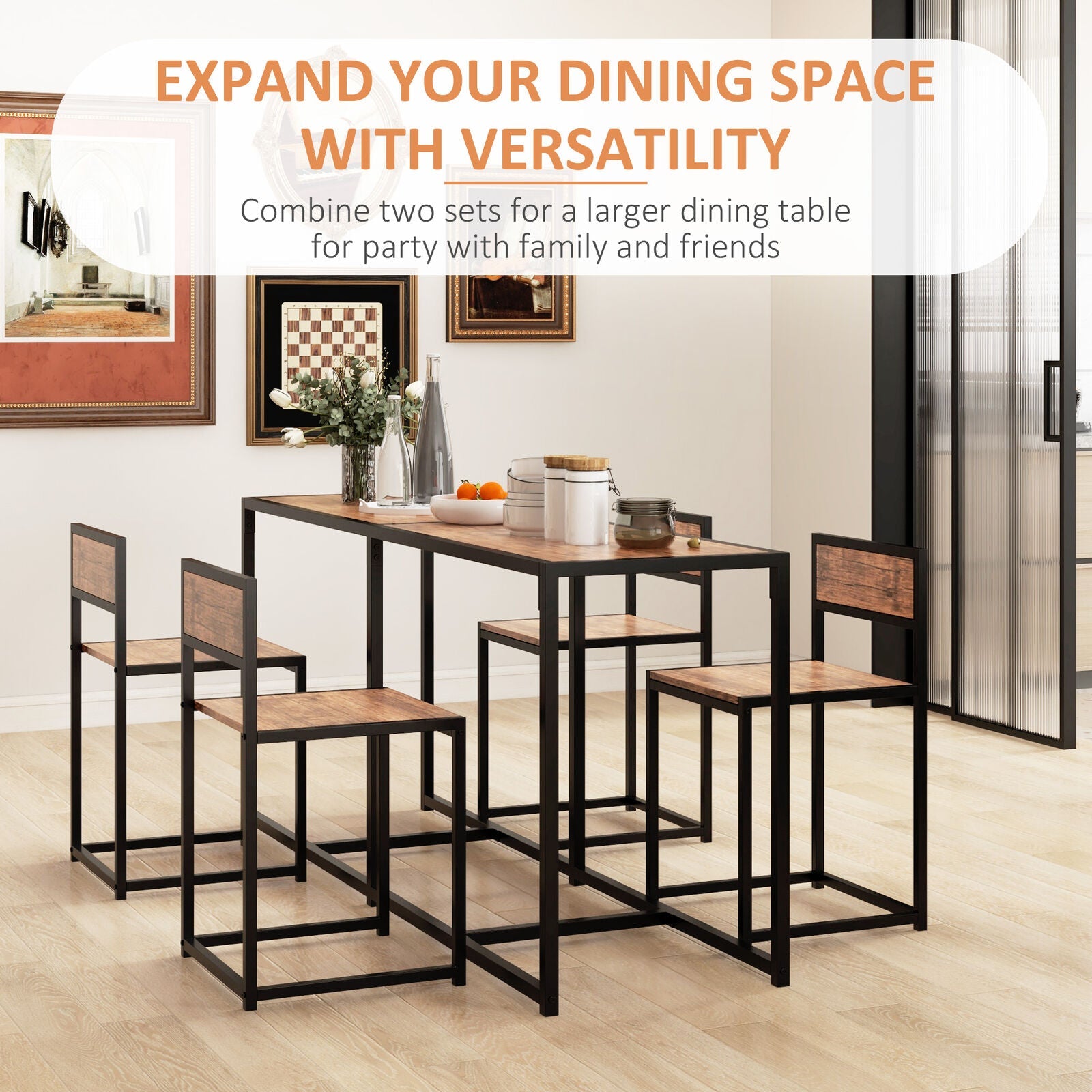 3pc Dining Table & Chairs Set Rustic Brown