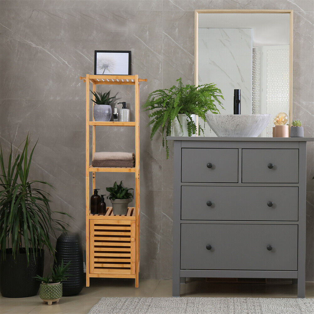 4 Tiers Bathroom Storage Floor Cabinet Shelving Unit