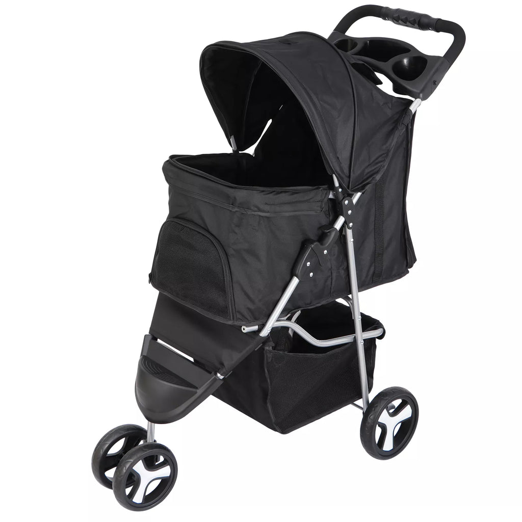 Pet Jogging Stroller with Cup Holder Black