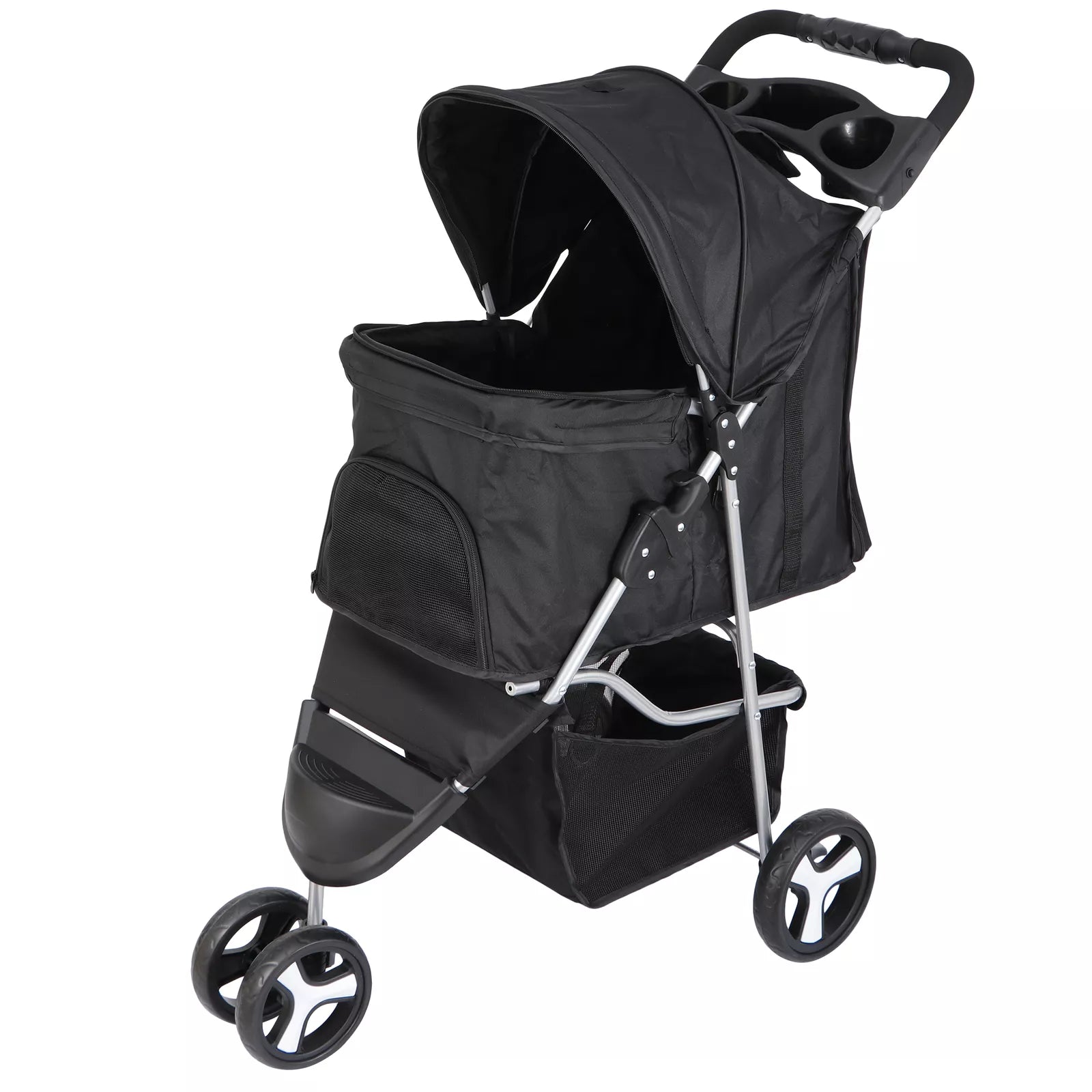 Pet Jogging Stroller with Cup Holder Black