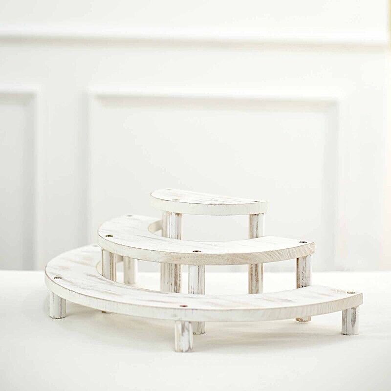 3 Tier Wooden Semicircle Cupcake Dessert Display Stand Whitewashed