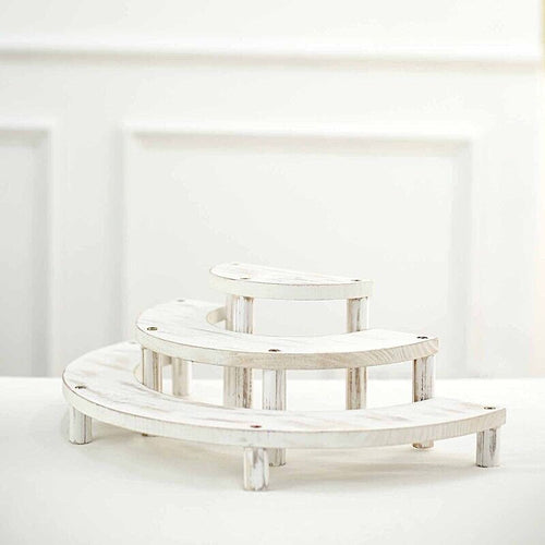 3 Tier Wooden Semicircle Cupcake Dessert Display Stand Whitewashed