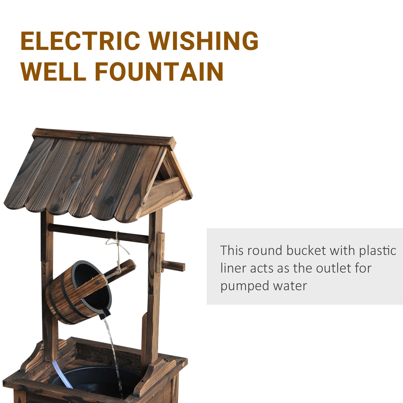 Wooden Wishing Well Outdoor Water Fountain With Pump For Garden & Yard