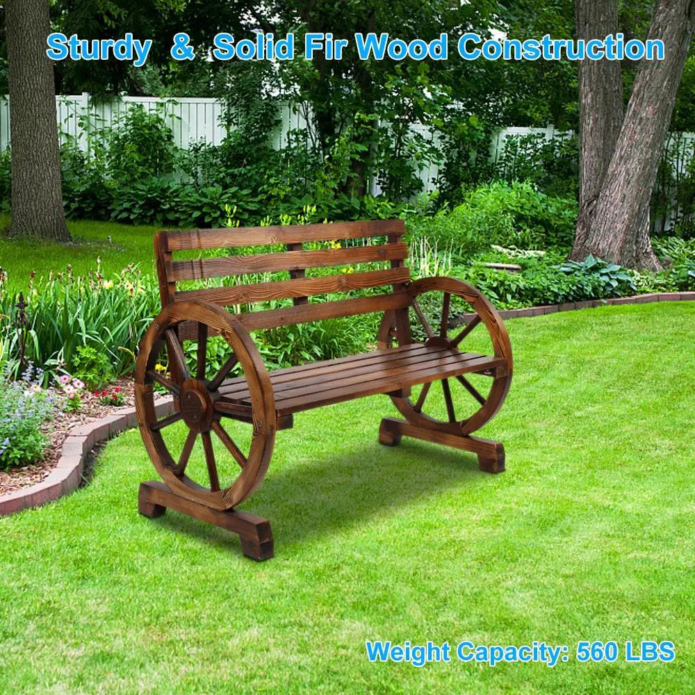 Rustic 2-Person Wooden Wagon Wheel Bench Garden Loveseat