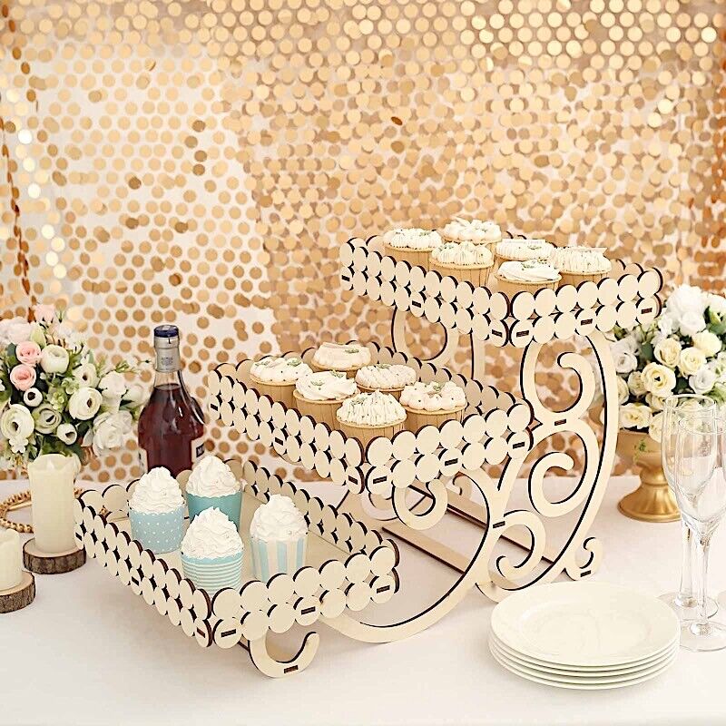 3 Tier Rectangular Laser Cut Wood Cupcake Dessert Stand Party Decor