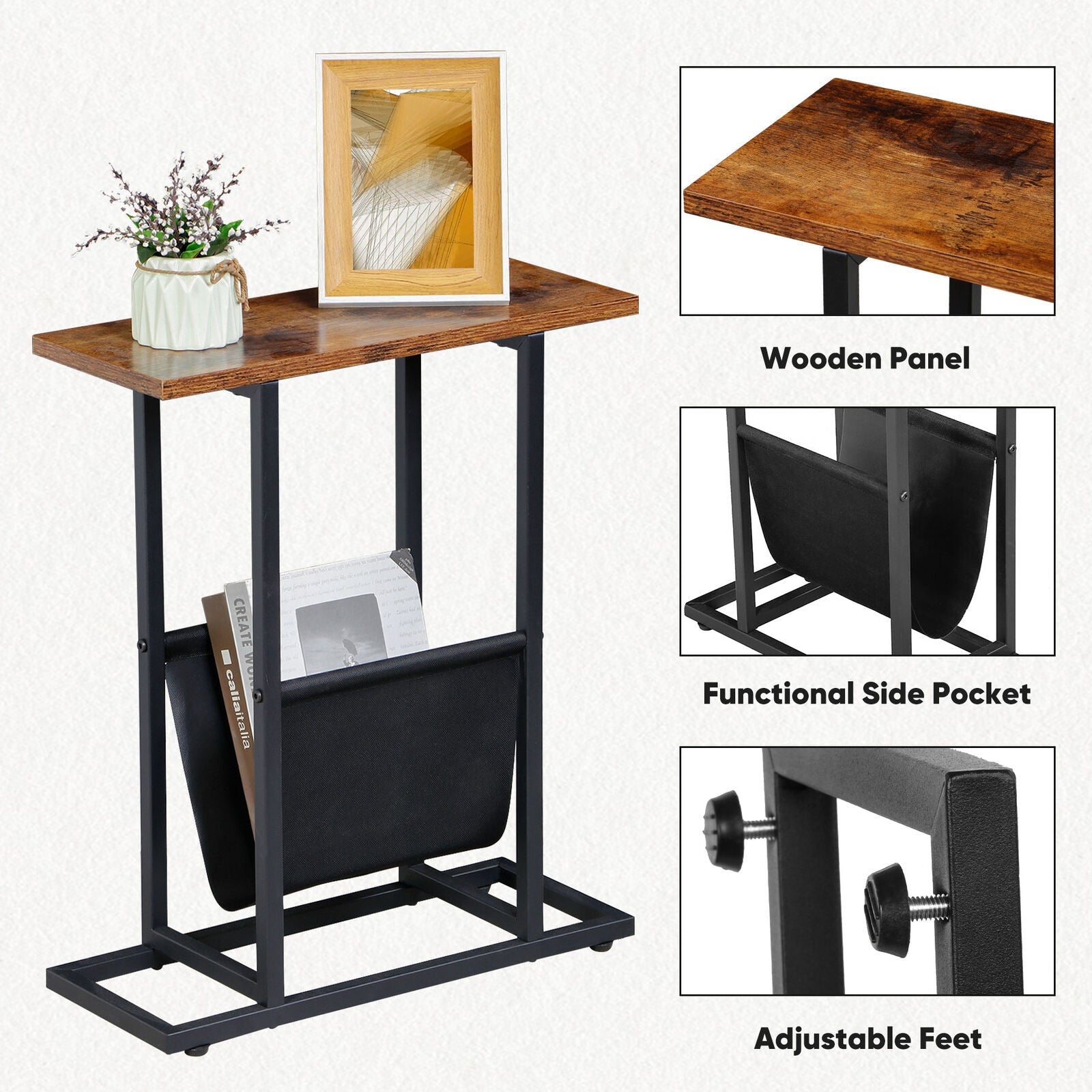 Narrow Sofa End Table Space Saver Snack Table
