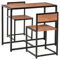 3pc Dining Table & Chairs Set Rustic Brown