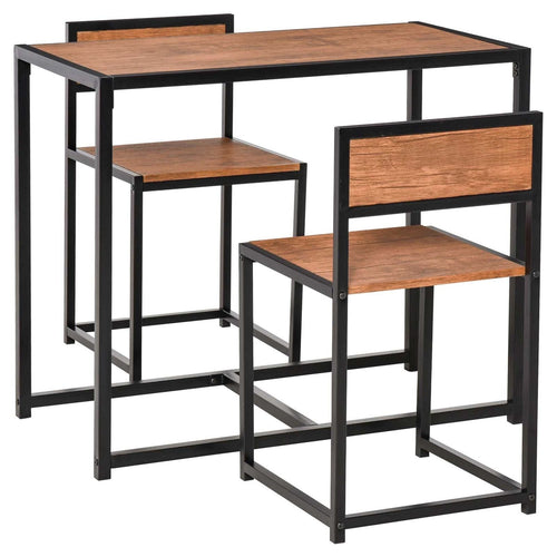 3pc Dining Table & Chairs Set Rustic Brown