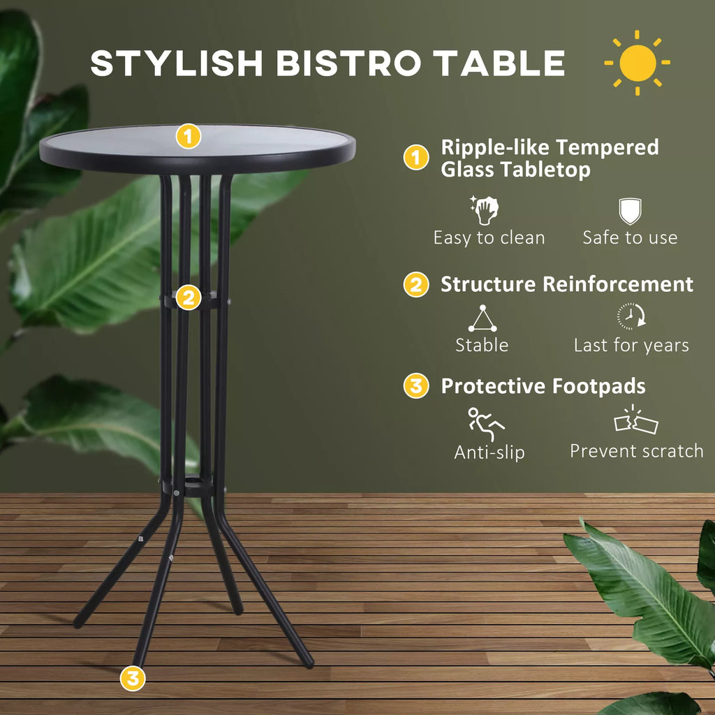 Outdoor Patio Bistro Set with Swivel Bar Stools and Glass Tabletop