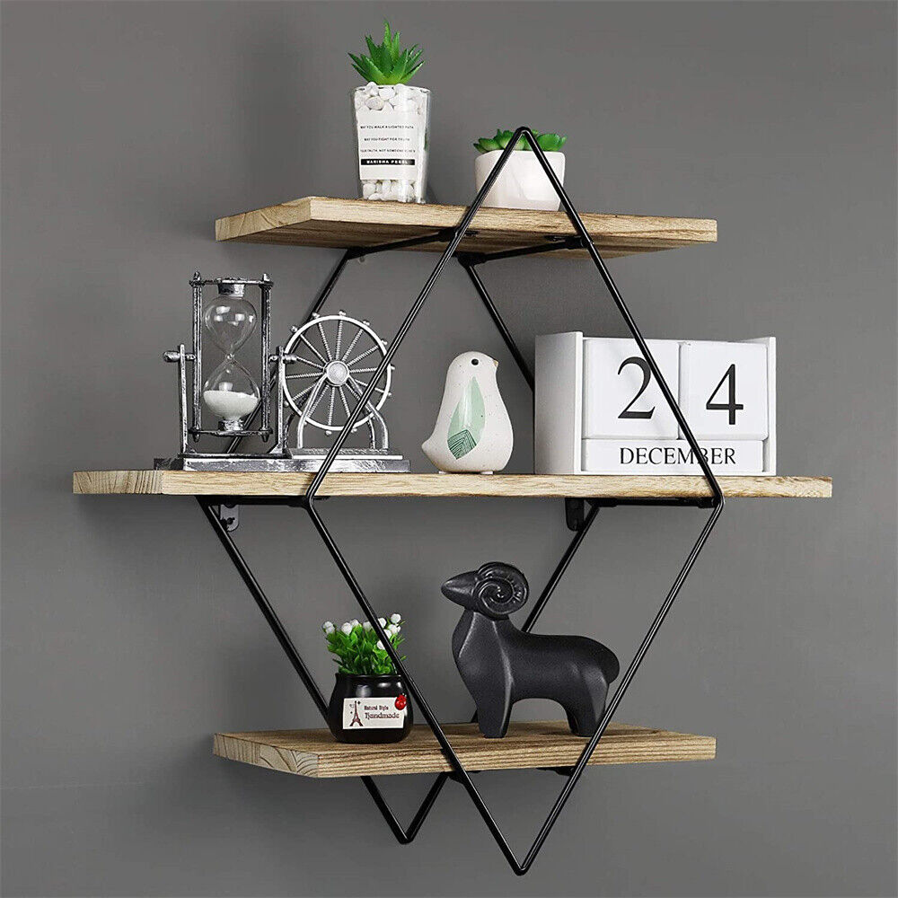 3 Tier Metal Storage Rack Geometric Wall Shelf