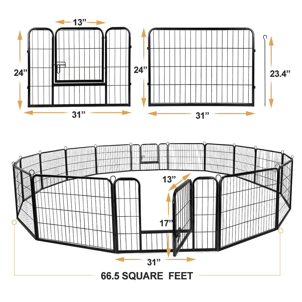 24" Metal Pet Playpen 16 Panel Fence Kennel Safe Exercise Enclosure