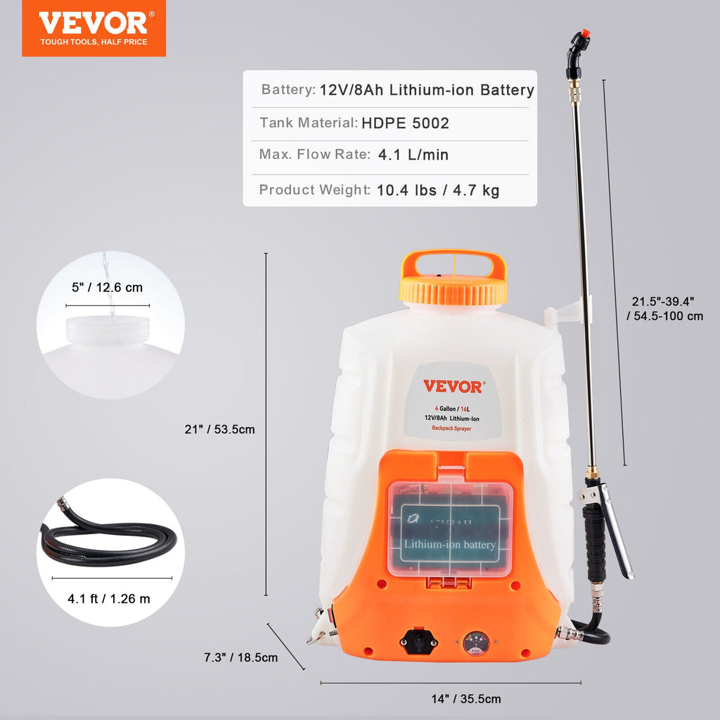 Battery Powered Backpack Sprayer 4 Gal Tank