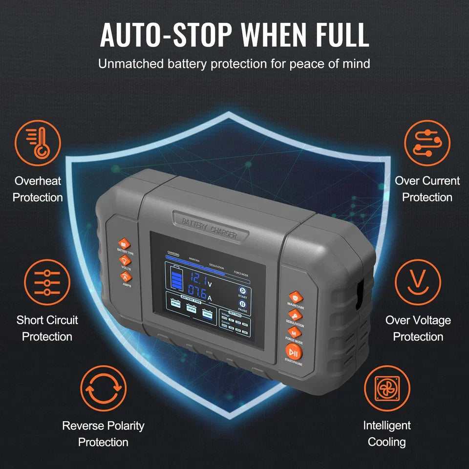 35A Smart Car Battery Charger LiFePO4 Lead Acid 6V 12V 24V LCD