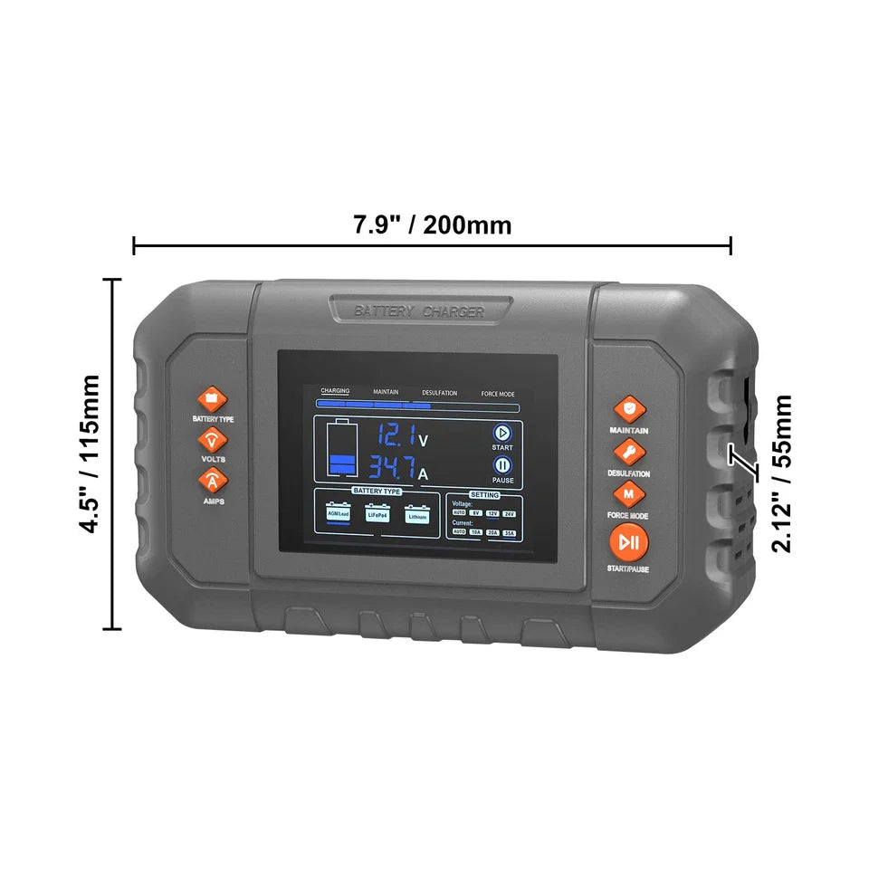 35A Smart Car Battery Charger LiFePO4 Lead Acid 6V 12V 24V LCD