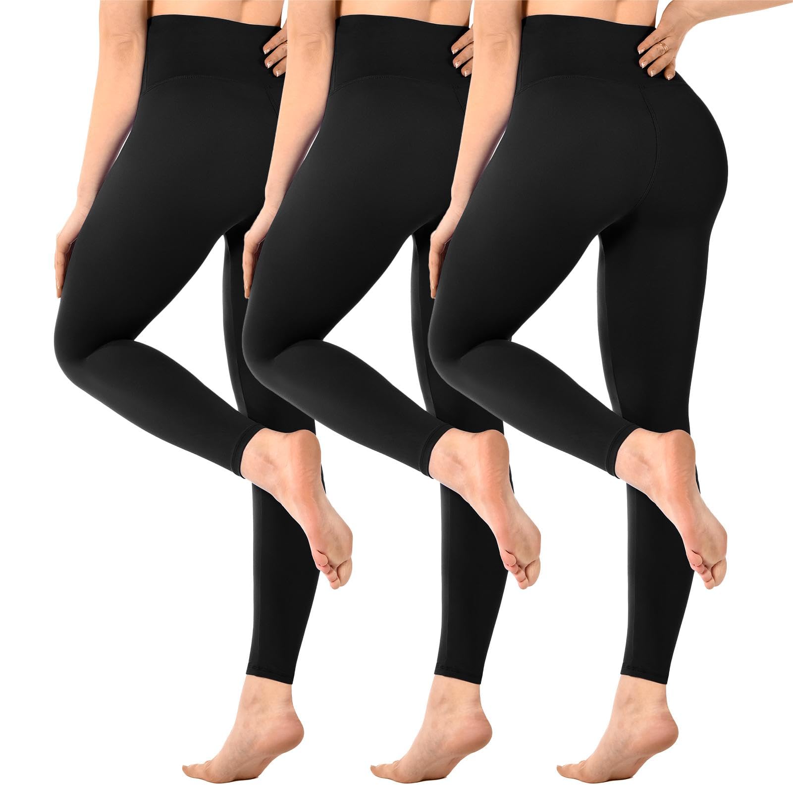 SINOPHANT Pack of 3 Women's High-Waist Opaque Black Leggings for Gym, Yoga, Sports, Pack of 3 Black, S-M